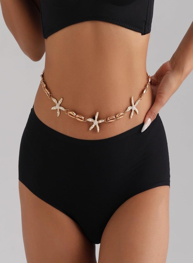 ANGLEQUEEN Mermaids Starfish Pearl Waist Chain Belt for Women Mermaids Gold Starfish Shell Belly Waterproof Body Chain Halloween Costume Women(style2) - Image 2